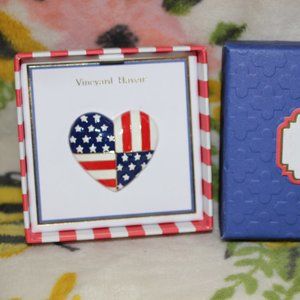 NWT Vineyard Haven Patriotic  American Flag Heart Brooch Pin
